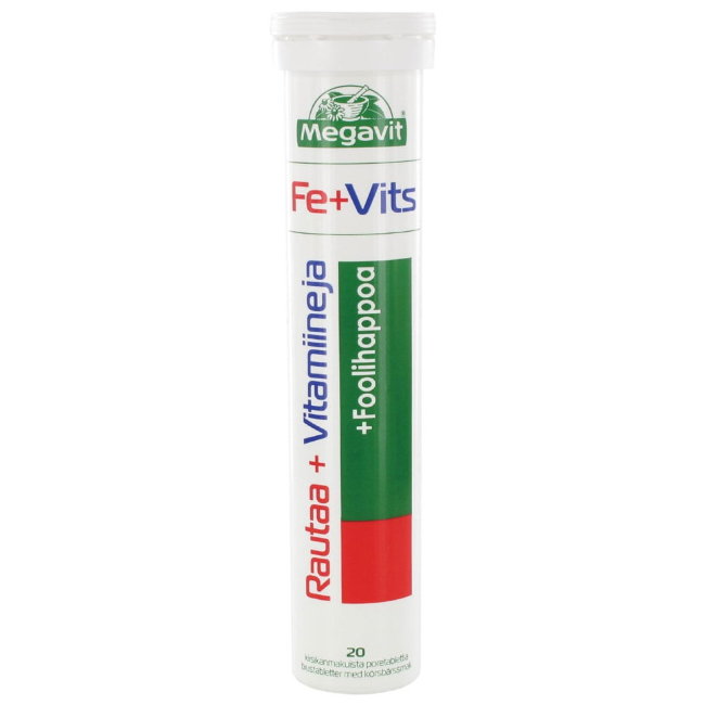 Витамины с железом и фолиевой кислотой Fe+Vits 20 шипучих таблеток Megavit