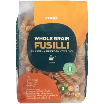 Паста из цельнозерновой муки Coop Fusilli 500 гр