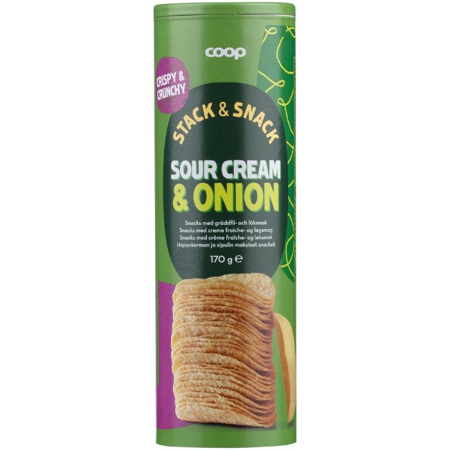Чипсы со вкусом сметаны и лука Coop в тубе 170 гр