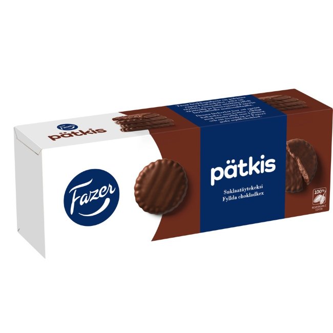Печенье в глазури с шоколадной начинкой Fazer Patkis 142 гр