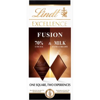 Шоколадная плитка Lindt EXCELLENCE FUSION из тонкого темного 70% шоколада (50%) и молочного шоколада (50%) 100 гр