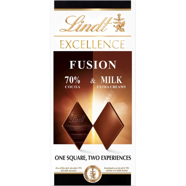 Шоколадная плитка Lindt EXCELLENCE FUSION из тонкого темного 70% шоколада (50%) и молочного шоколада (50%) 100 гр
