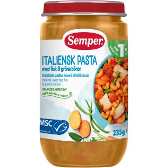 Детское питание Semper Итальянская паста, рыба и зеленая фасоль 1 год 235 гр