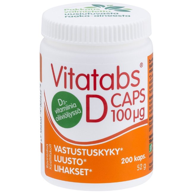 Витамин Д3 на оливковом масле Vitatabs D-Caps 100 мкг 200 капсул Hankintatukku