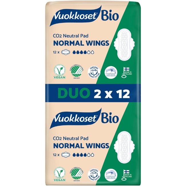 Тонкие прокладки с крылышками Vuokkoset Bio (уп 2 шт) 12 шт