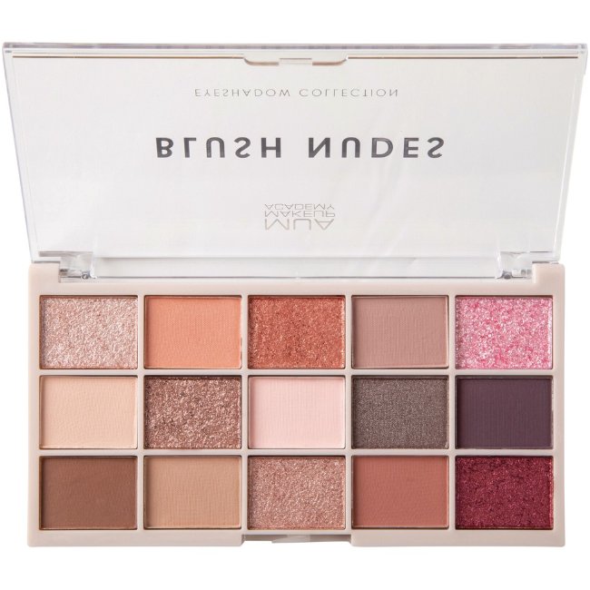 Палетка теней для век MUA Make Up Academy 15 оттенков 12 гр soft nudes