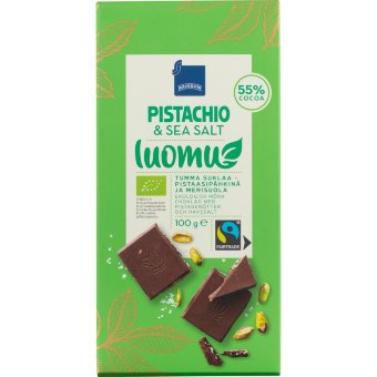 Темный шоколад Rainbow 55% с фисташками и морской солью органический 100 гр