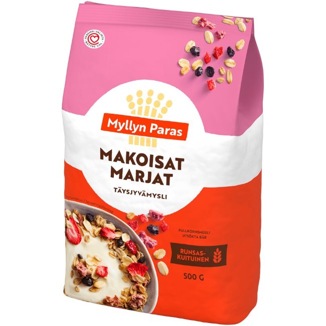 Цельнозерновые мюсли с клубникой и черникой Myllyn Paras 500 гр