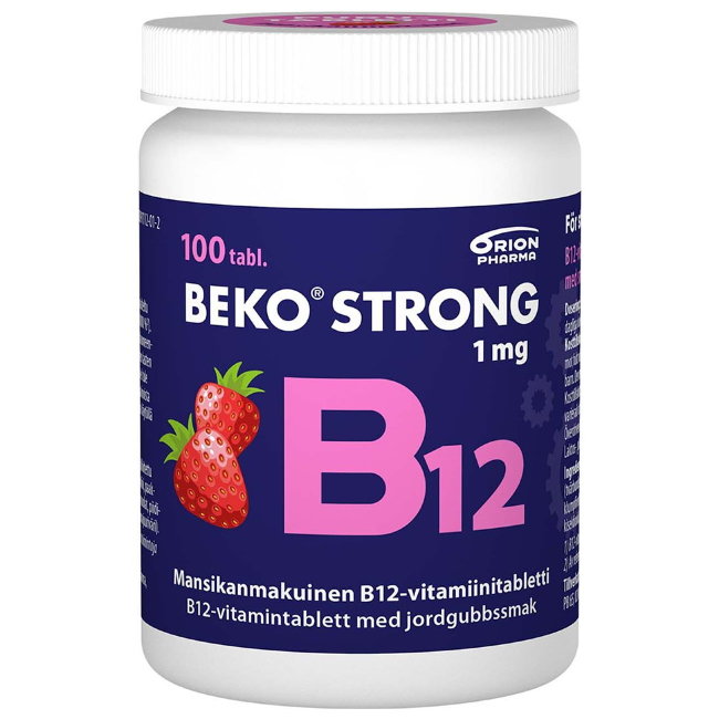 Витамин B12 1 мг усиленный клубничный BEKO STRONG 100 таблеток, Orion