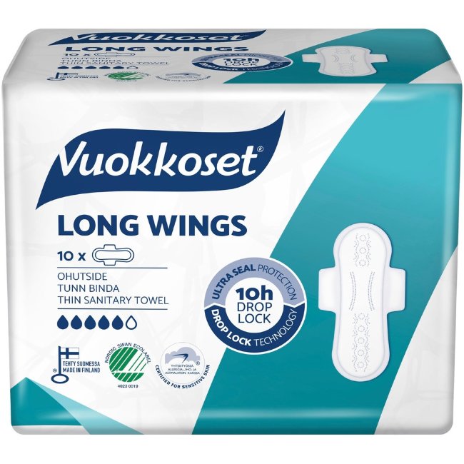 Длинные тонкие прокладки Vuokkoset Long Wings 10 шт