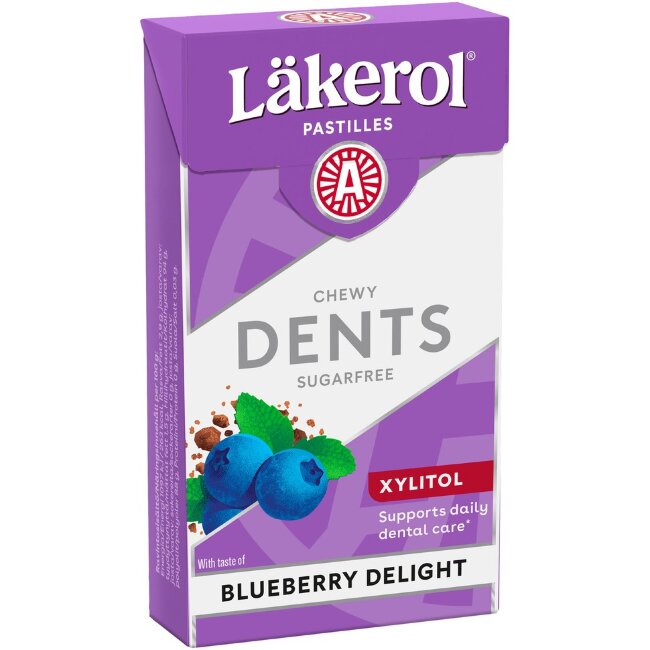 Жевательные пастилки с ксилитом Läkerol Dents Blueberry Delight 36 гр Жевательные пастилки с ксилитом Läkerol Dents Blueberry Delight 36 гр