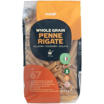 Макароны Coop Penne Rigate из цельнозерновой муки 500 гр