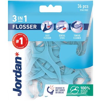 Зубная нить с пластиковым держателем Jordan 3in1 36шт. Зубная нить с пластиковым держателем Jordan 3in1 36шт.
