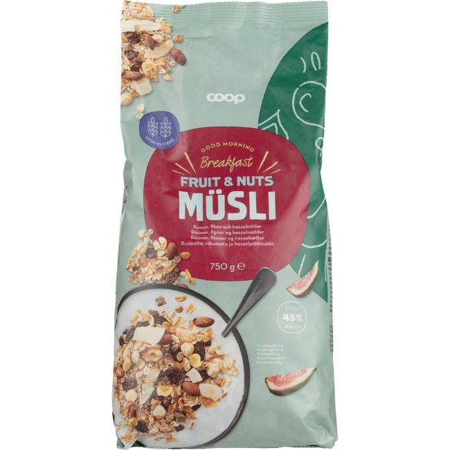Хрустящие мюсли (фрукты, орехи) Coop 45% 750 гр