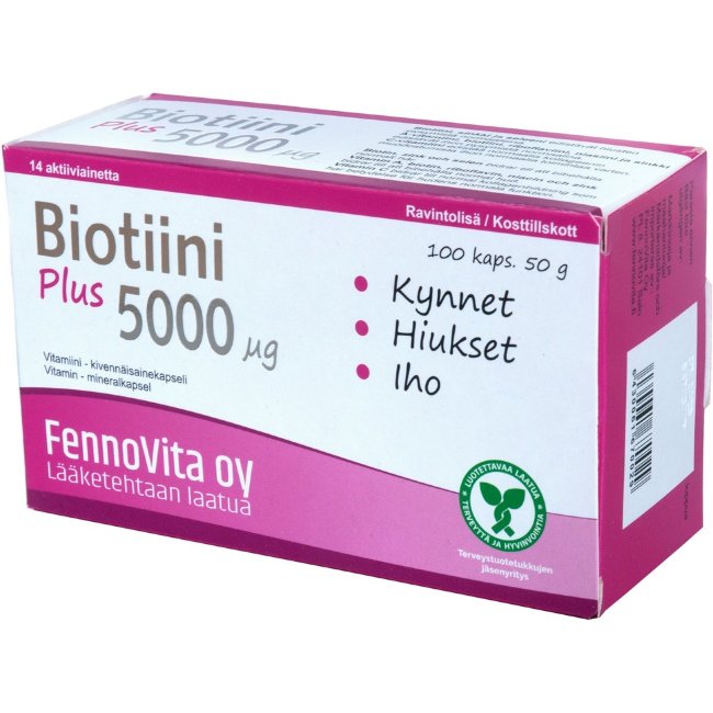 Усиленный биотин Biotiini Plus Fennovita 5000 мкг 100 капсул