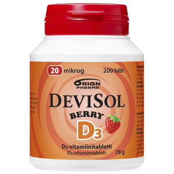 Витамины D3 20 мкг BERRY D3-Vitamiini 200 сосательных таблеток Devisol Витамины D3 20 мкг BERRY D3-Vitamiini 200 сосательных таблеток Devisol