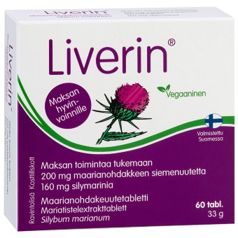 Препарат с силимарином 160 мг для поддержки функции печени Liverin 60 таблеток Hankintatukku