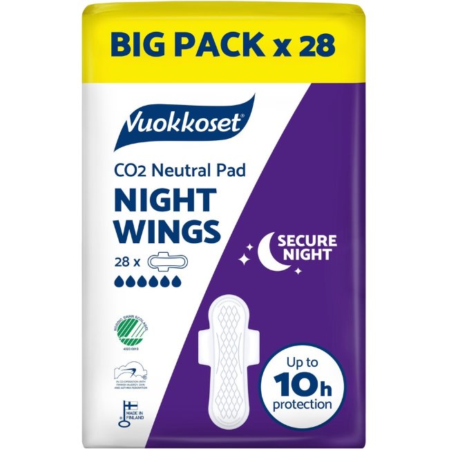 Прокладки с крылышками Vuokkoset 28 шт Big Pack Night Wings