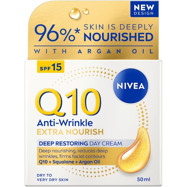 Дневной крем NIVEA Q10 Anti-Wrinkle Extra Nourish с глубоким восстановлением SPF 15 50 мл Дневной крем NIVEA Q10 Anti-Wrinkle Extra Nourish с глубоким восстановлением SPF 15 50 мл