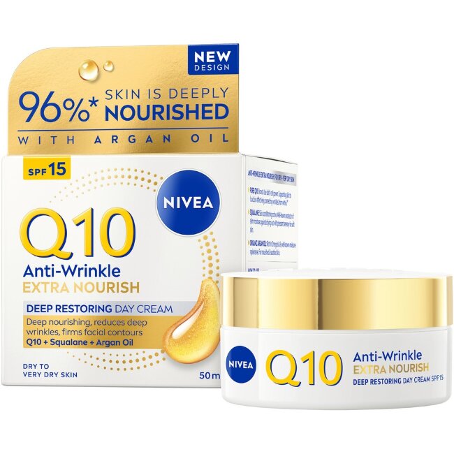 Дневной крем NIVEA Q10 Anti-Wrinkle Extra Nourish с глубоким восстановлением SPF 15 50 мл Дневной крем NIVEA Q10 Anti-Wrinkle Extra Nourish с глубоким восстановлением SPF 15 50 мл