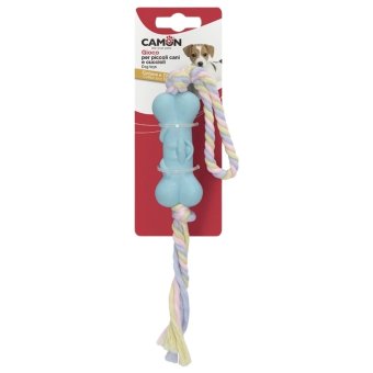 Игрушка для щенка Camon кость из мягкой резины с верёвкой 25 см Игрушка для щенка Camon кость из мягкой резины с верёвкой 25 см