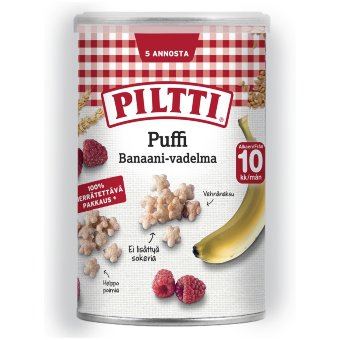 Вкусные воздушные зерновые палочки PILTTI Puffi со вкусом банана и малины 35 гр