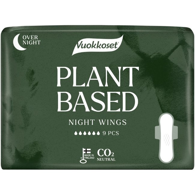 Экологичные ночные прокладки с крылышками Vuokkoset Plant Based 9 шт