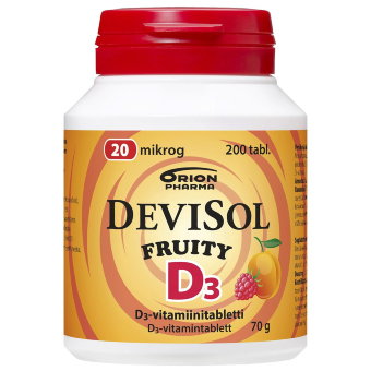 Витамины D3 20 мкг FRUITY D3-Vitamiini 200 сосательных таблеток Devisol
