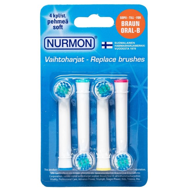 Насадки для зубных щеток NURMON 4 шт мягкие, совместимые с Oral-B Насадки для зубных щеток NURMON 4 шт мягкие, совместимые с Oral-B