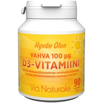 Витамин D3 Hyvän Olon Vahva 100 мкг 90 вегетарианских капсул Via Naturale Витамин D3 Hyvän Olon Vahva 100 мкг 90 вегетарианских капсул Via Naturale