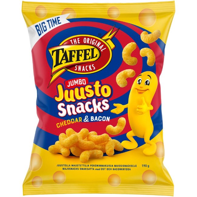 Сырные снеки Taffel Jumbojuusto с беконом и чеддером 190 гр