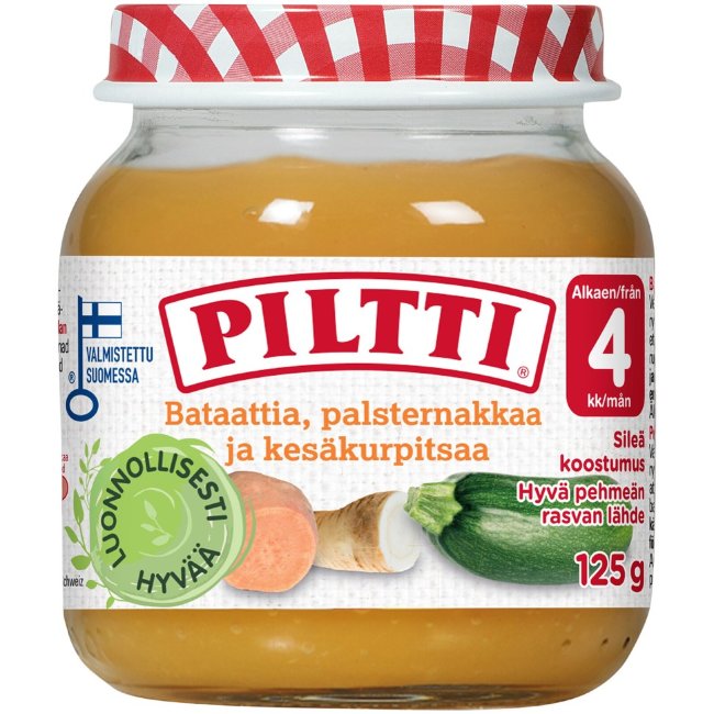 Овощное пюре PILTTI 125 гр из батата, пастернака и кабачка для детей от 4 мес