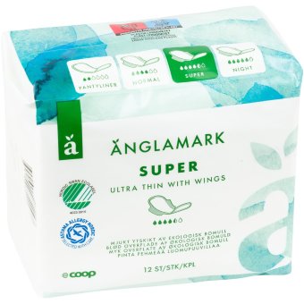 Ультратонкие прокладки Änglamark super с крылышками 12 шт