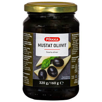 Оливки чёрные без косточек Pirkka 350/160 гр Оливки чёрные без косточек Pirkka 350/160 гр