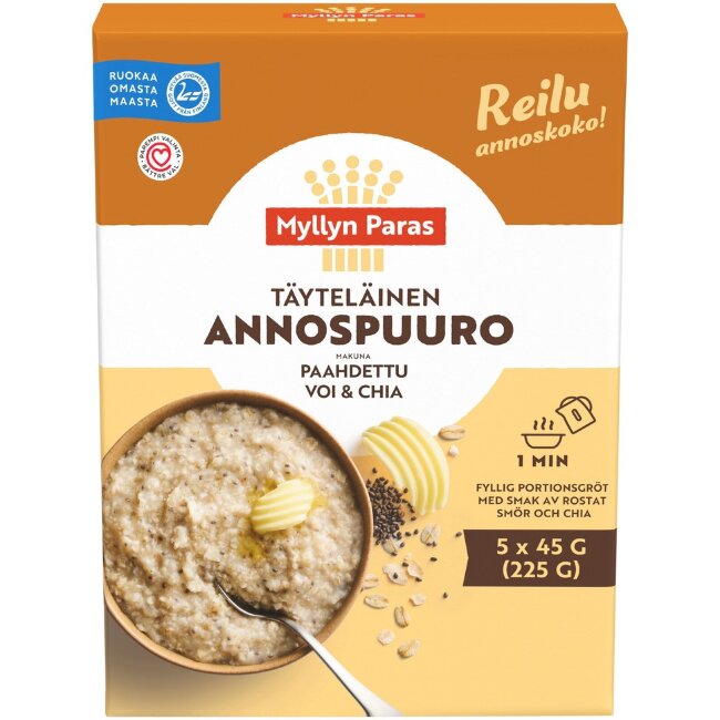 Порционная каша Myllyn Paras с насыщенным вкусом жареного масла и чиа (уп 5 шт) 225 гр Порционная каша Myllyn Paras с насыщенным вкусом жареного масла и чиа (уп 5 шт) 225 гр