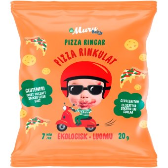 Снэки Muru Baby Luomurinkulat пицца с кукурузой, томатом и орегано 7 мес 20 гр