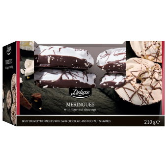 Меренги с тёмным шоколадом и тигровым орехом Deluxe 210 гр Меренги с тёмным шоколадом и тигровым орехом Deluxe 210 гр