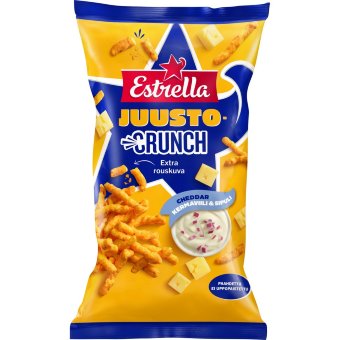 Сырные хрустящие снеки Estrella Juusto Crunch со сметаной и луком 200 гр Сырные хрустящие снеки Estrella Juusto Crunch со сметаной и луком 200 гр
