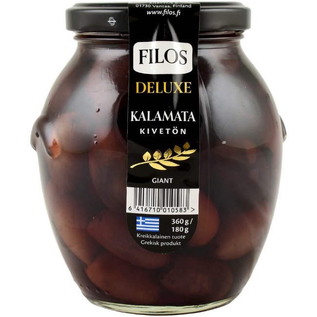 Большие оливки Каламата без косточек Filos deluxe 360/180 гр