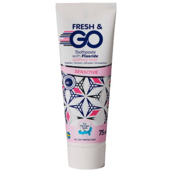 Зубная паста с фтором для чувствительных зубов Fresh & Go Sensitive 75 мл Зубная паста с фтором для чувствительных зубов Fresh & Go Sensitive 75 мл