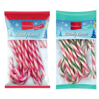 Рождественские леденцы тросточки Favorina (в ассортименте клубничные и мятные) 144 гр Рождественские леденцы тросточки Favorina (в ассортименте клубничные и мятные) 144 гр