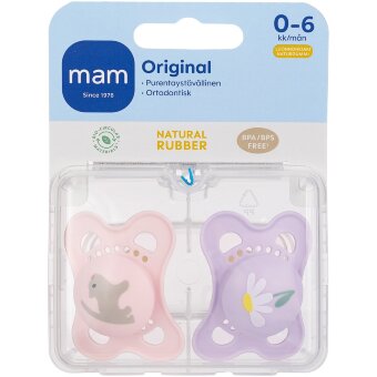 Пустышка MAM Original 2 шт из натурального каучука 0-6 мес