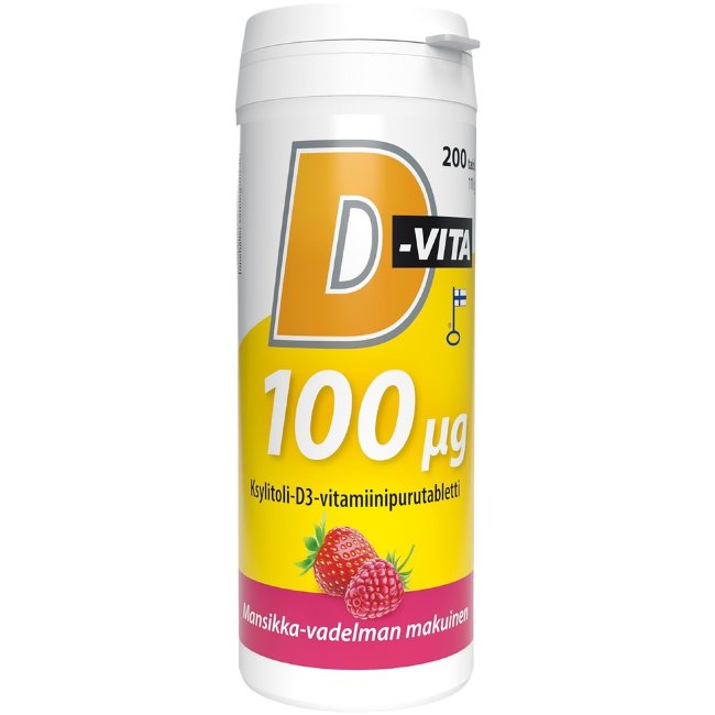 Витамины D-Vita малина клубника 100 µg 200 таблеток Vitabalans
