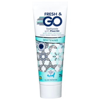 Зубная паста с фтором отбеливающая Fresh & Go Whitening 75 мл Зубная паста с фтором отбеливающая Fresh & Go Whitening 75 мл