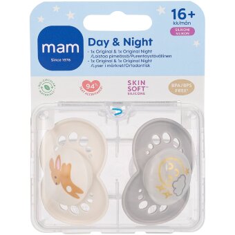Пустышки силиконовые MAM 16+ мес. original Day & Night, 2 шт