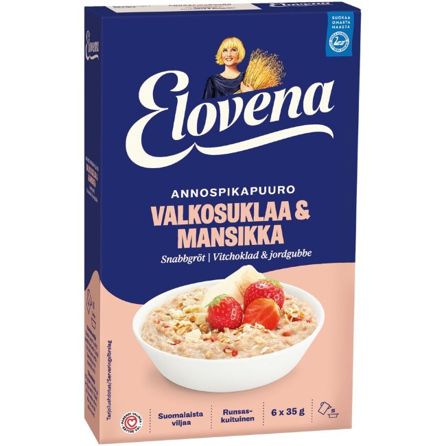 Порционный овсяный быстрорастворимый завтрак Elovena с белым шоколадом и клубникой 210 гр