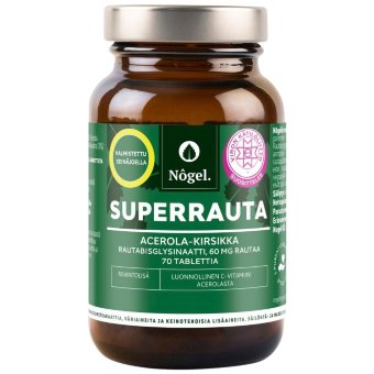 Биодобавка с железом Nogel Superrauta 60 мг ацерола-вишня 70 табл Биодобавка с железом Nogel Superrauta 60 мг ацерола-вишня 70 табл