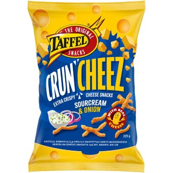 Сырные снеки Taffel CrunCheez со вкусом сметаны и лука 225 гр Сырные снеки Taffel CrunCheez со вкусом сметаны и лука 225 гр