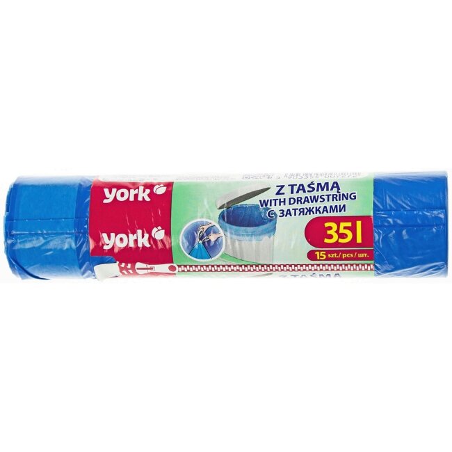 Мусорные пакеты York с завязками 35 л (уп 15 шт)