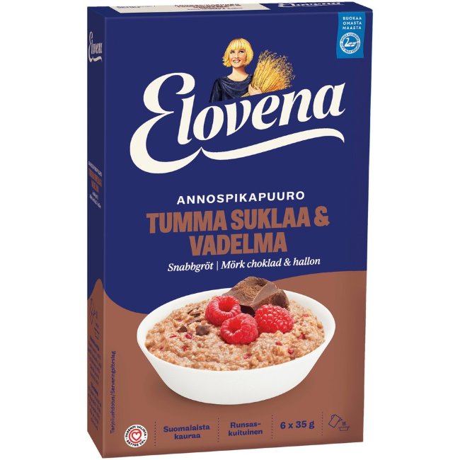 Порционная овсяная каша Elovena с темным шоколадом и малиной 210 гр